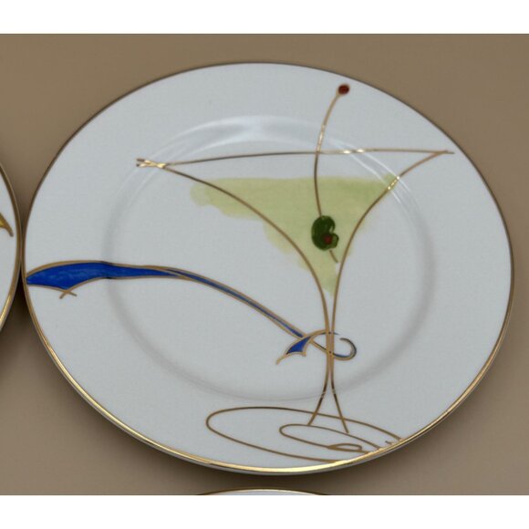 Set of 4 Pier 1 Martini Cocktail Dessert Plates Olive Porcelain Appetizer 7.5" - Picture 3 of 16